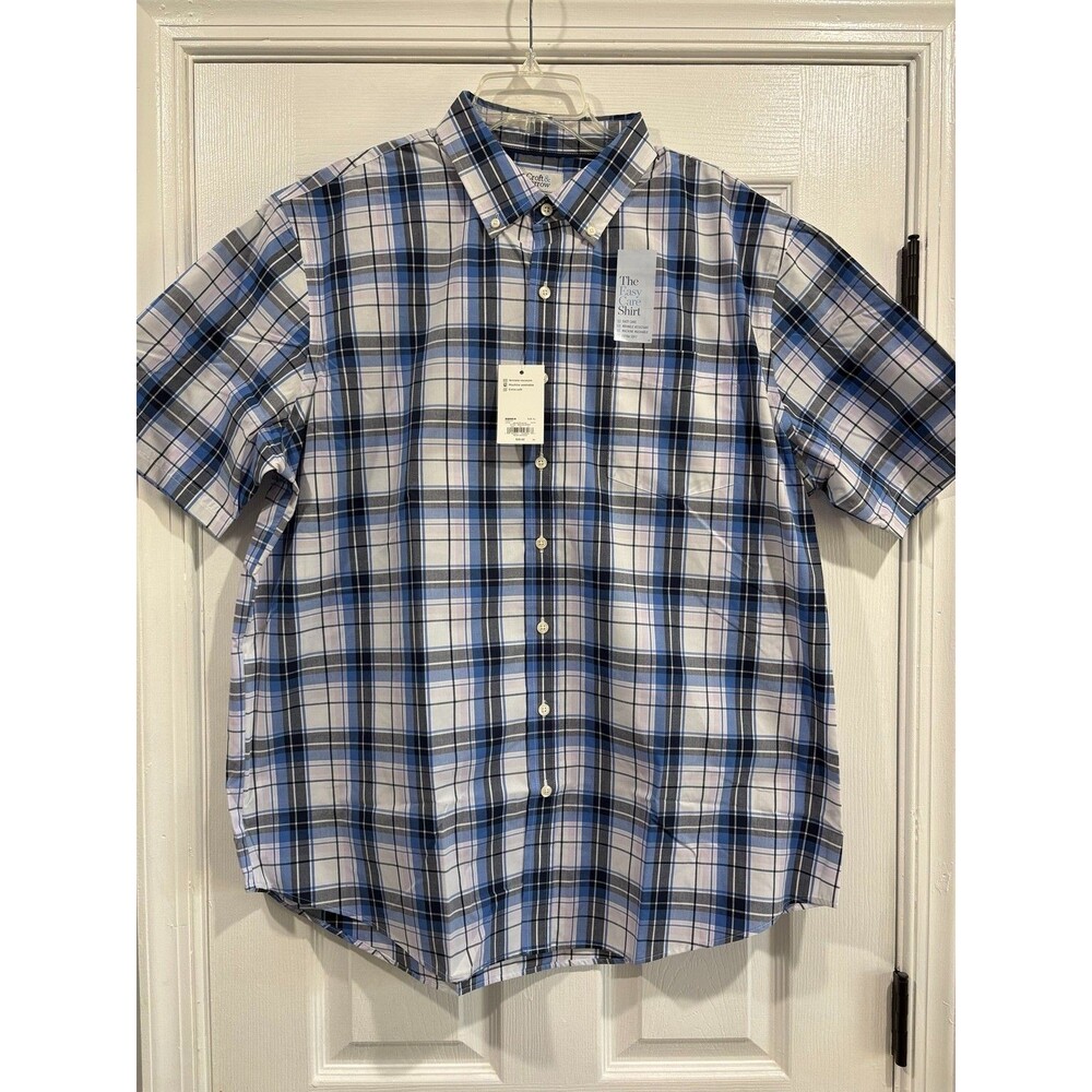 Croft & Barrow Easy Care Shirt Mens XL Blue Plaid Short Sleeve Button Down NWT